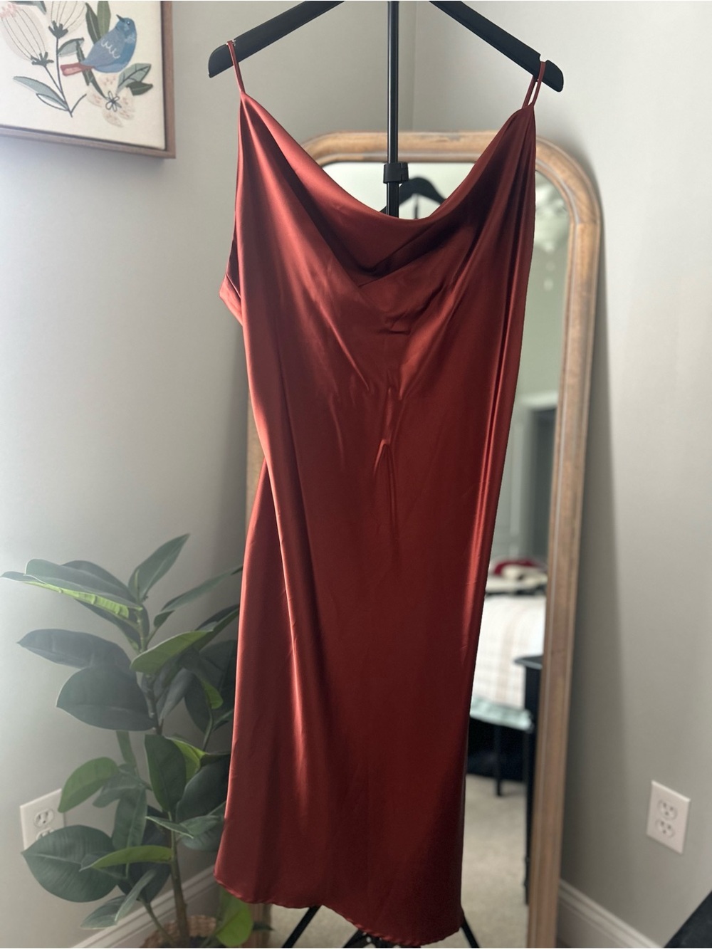 Satin Slip Dress in Rust